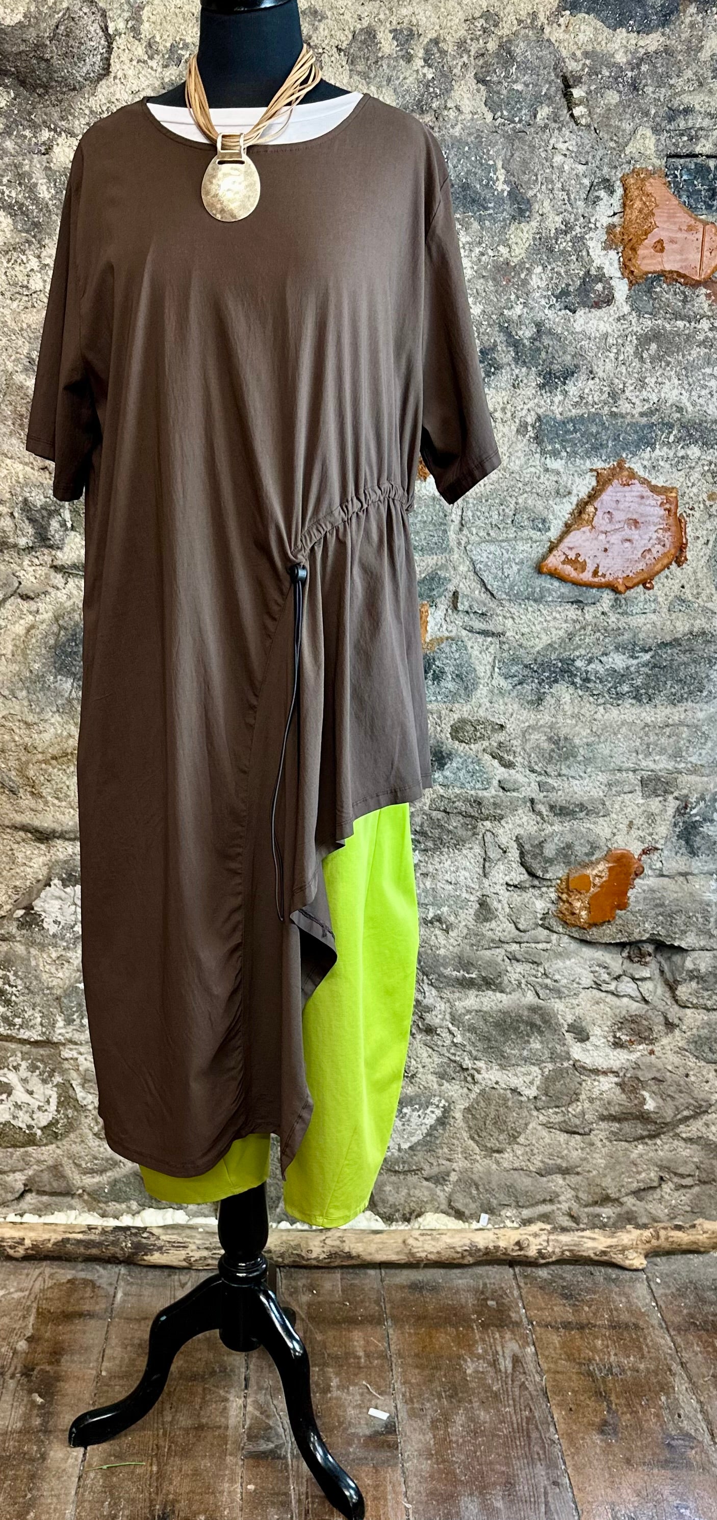 “Perri “ asymmetric adjustable tog Italian chocolate tunic