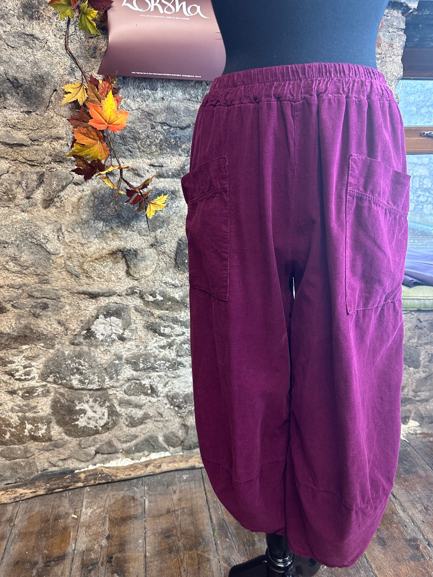 “Beatrice “ grape fine cord cocoon trousers