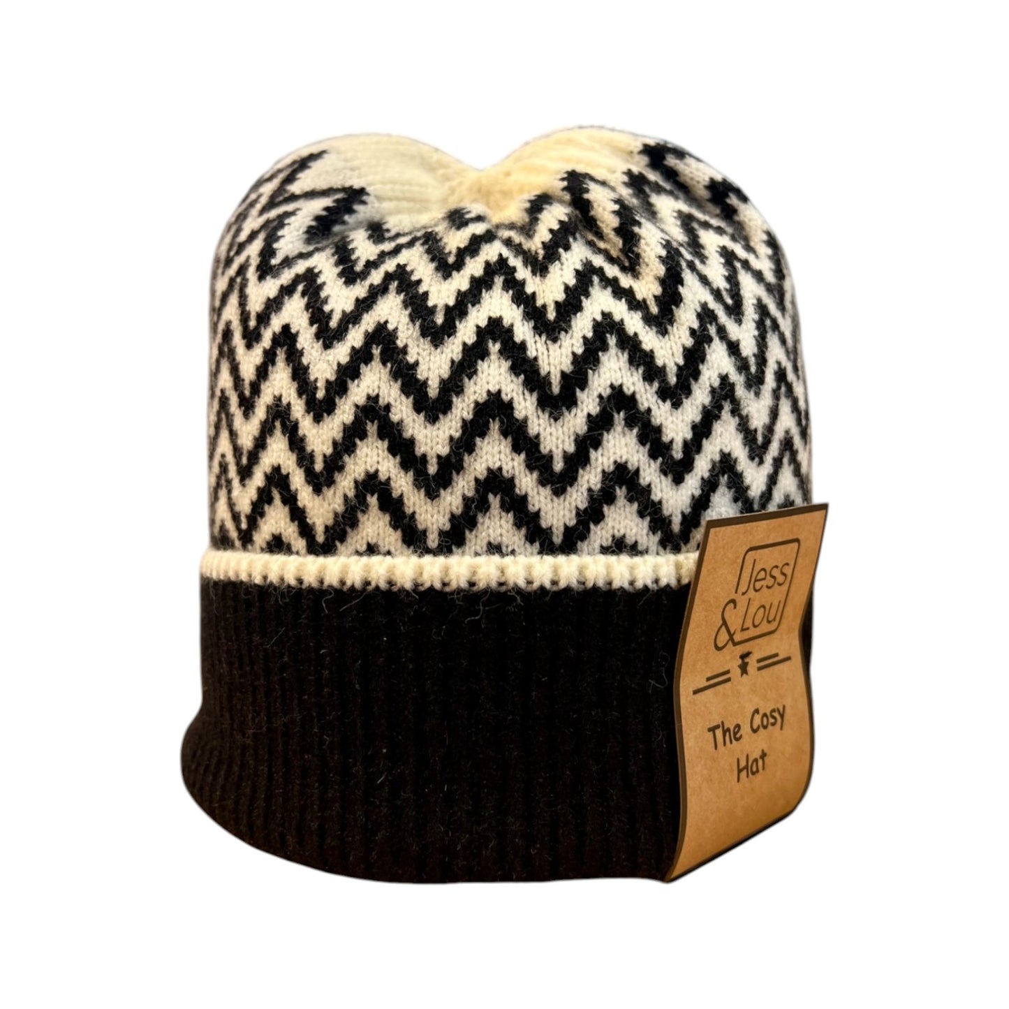 “ cosey herringbone “ navy and cream beanie