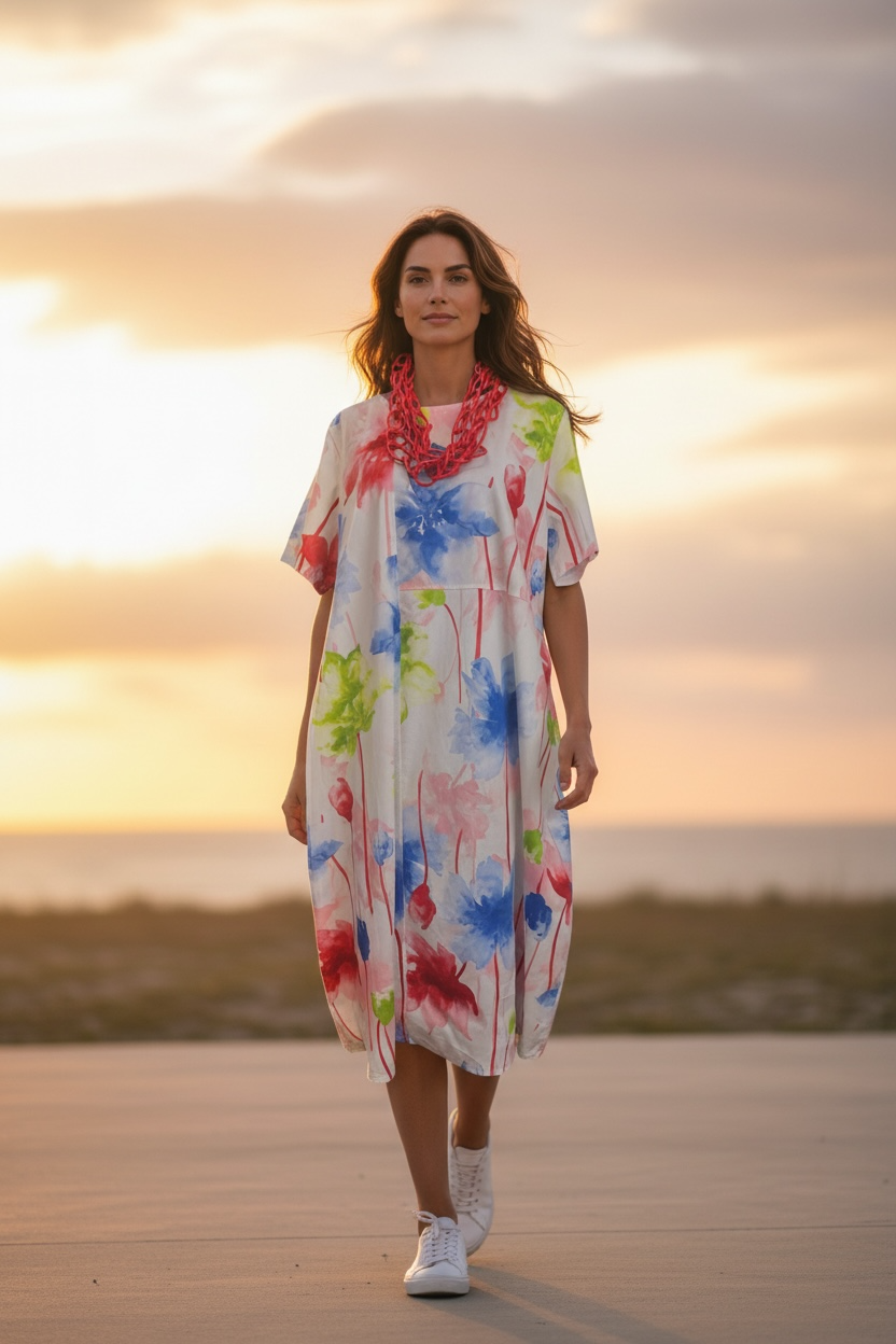 “Water colour bloom “ 🌺 Italian cocoon dress