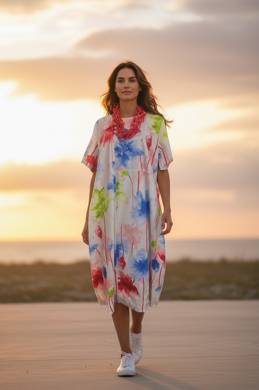 “Water colour bloom “ 🌺 Italian cocoon dress