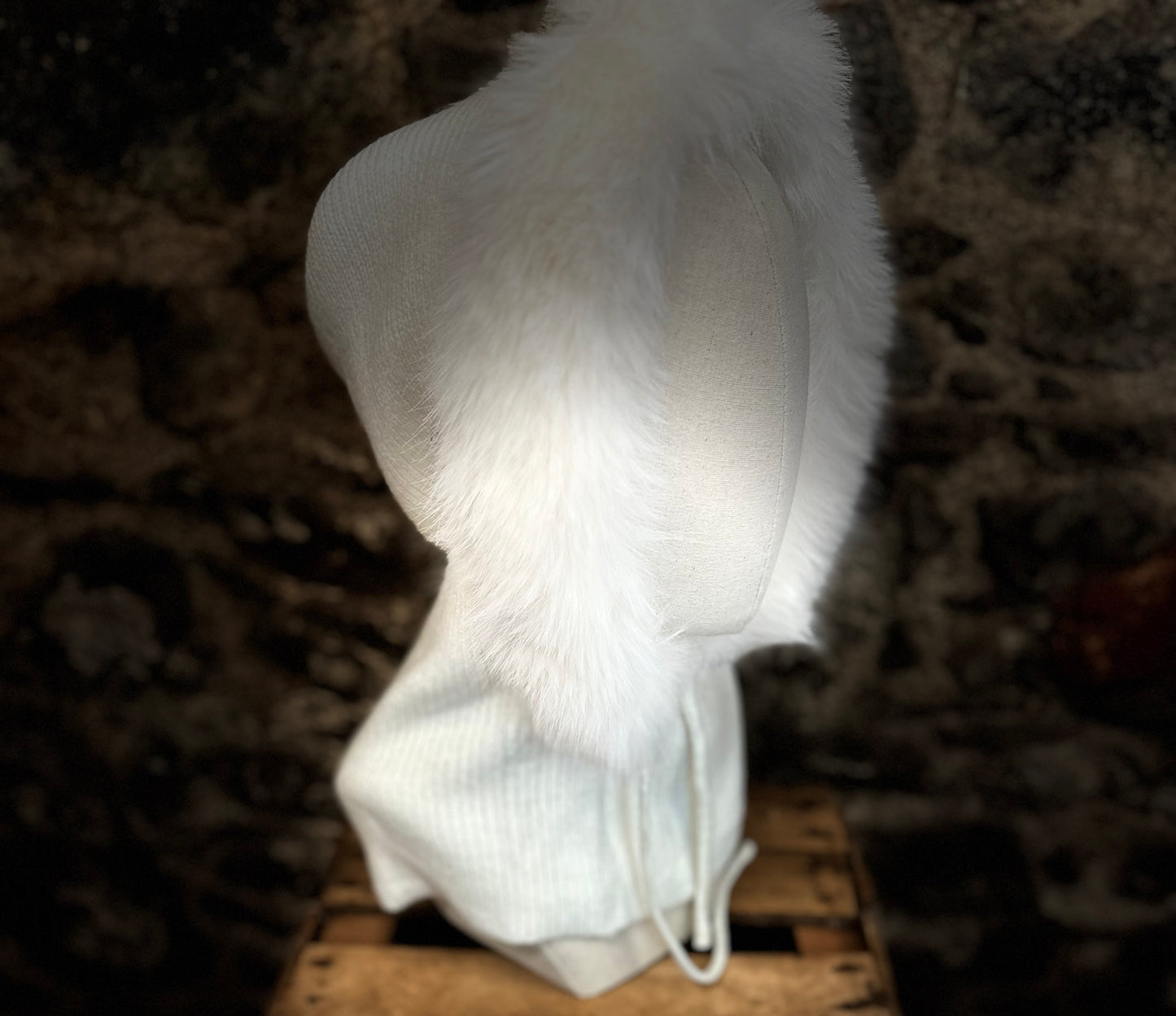 “Claudia “ winter white vegan fur knit hood snood