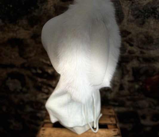 “Claudia “ winter white vegan fur knit hood snood