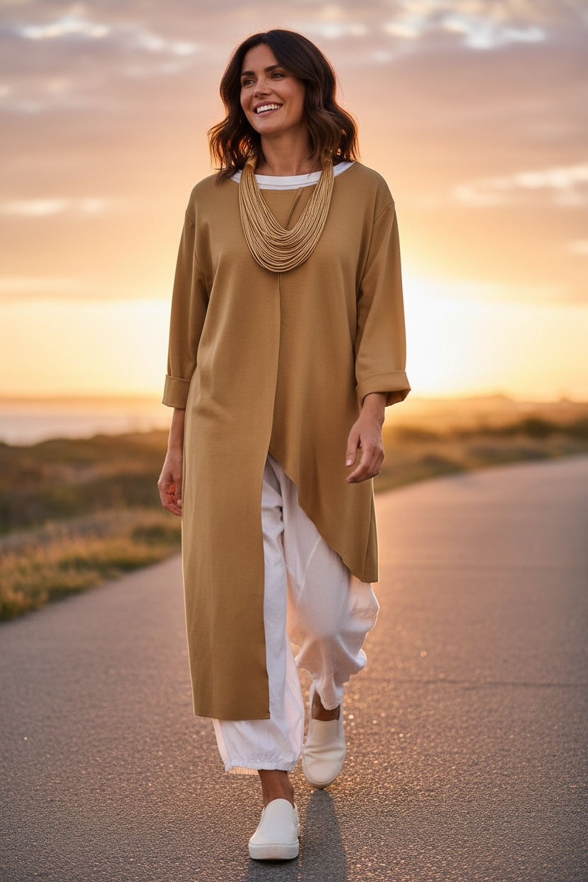 “Mayla  “ caramel asymmetrical Italian tunic