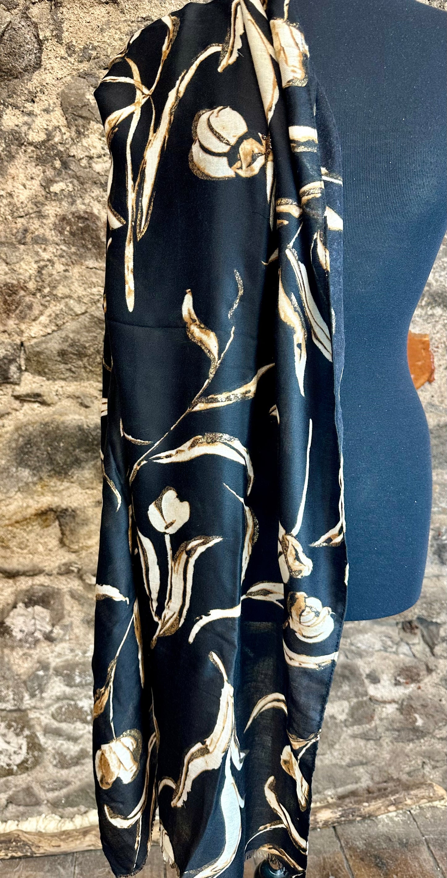 Ebony and stone delicate abstract floral large wrap