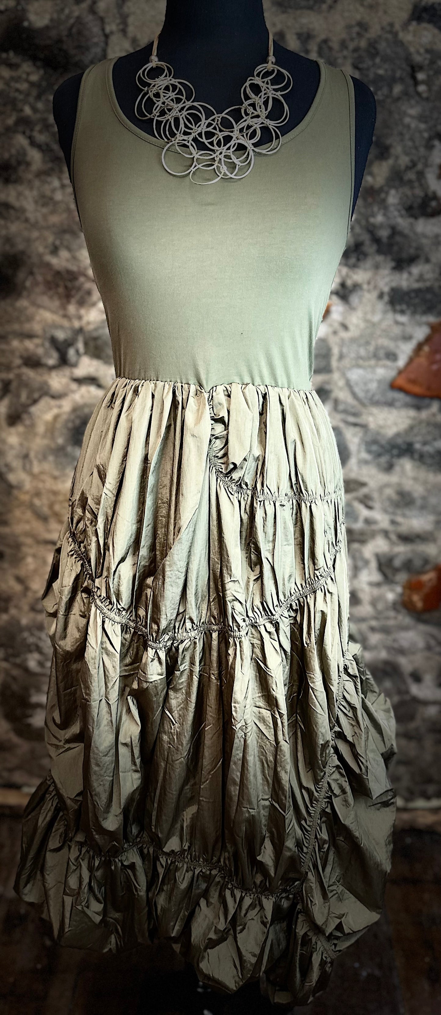 “Raina” kaki Italian mixed fabric  dress