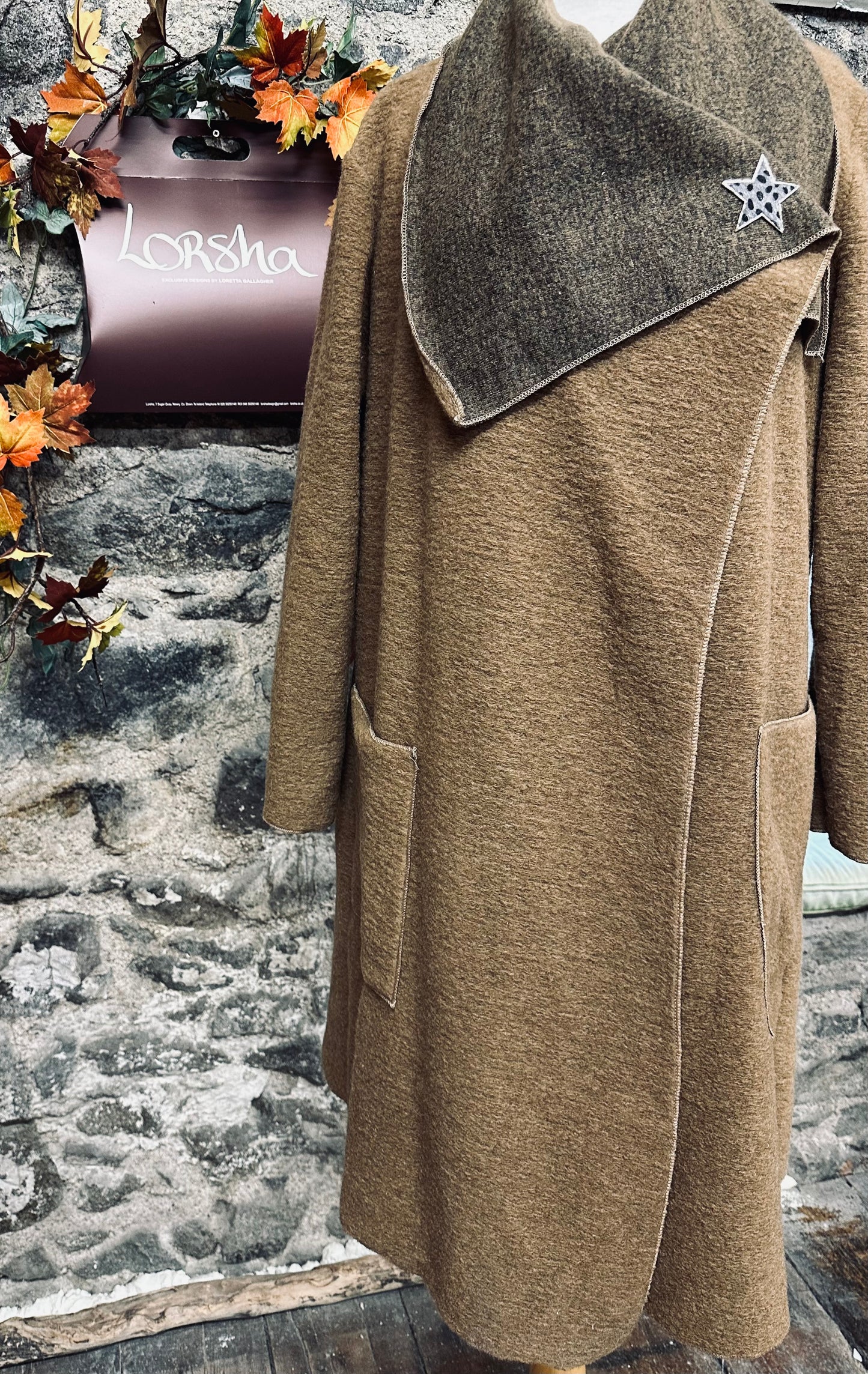 “Hunter “ Italian wool mix walking coat orchre