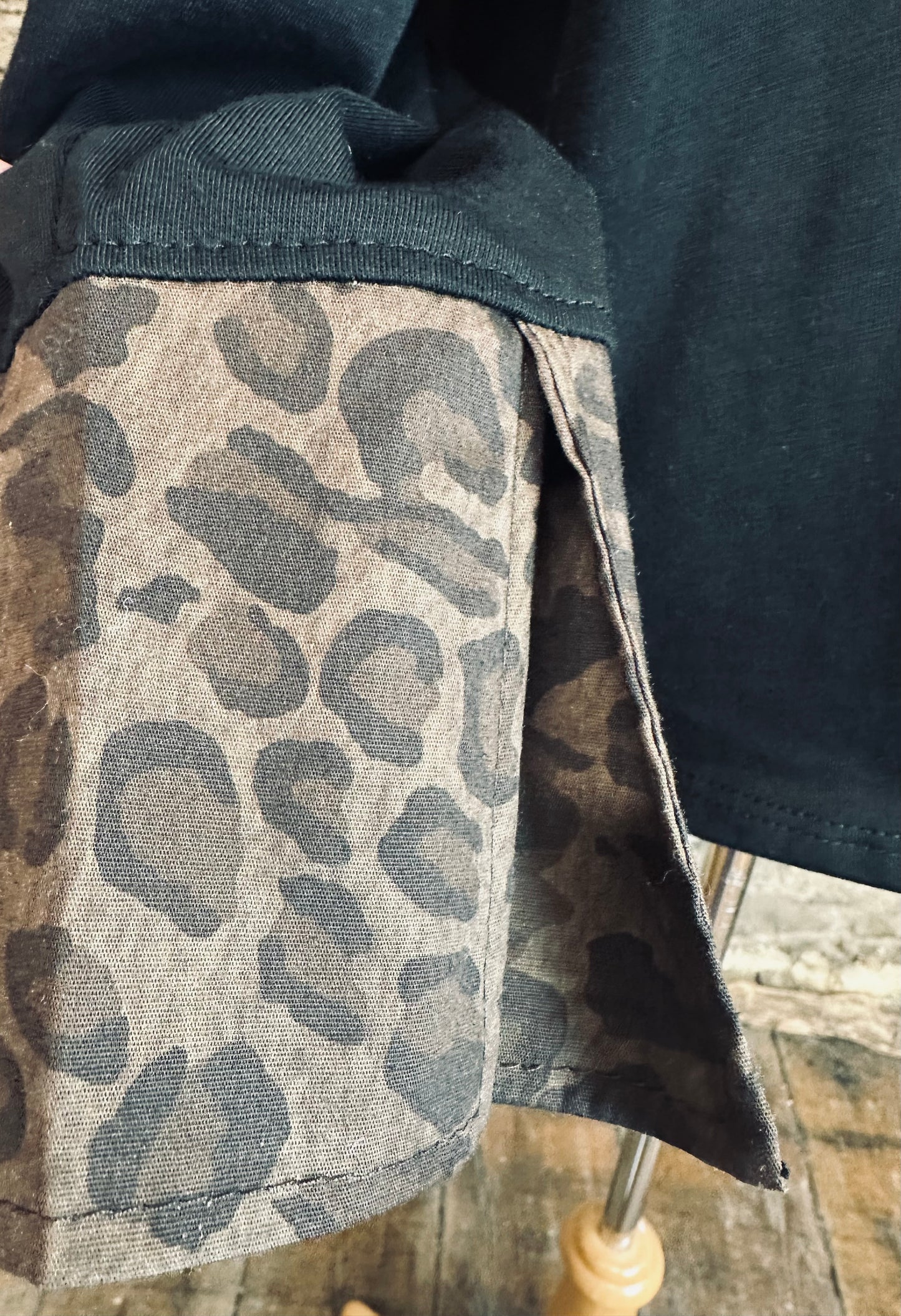 “Lou Lou “ jet black collared animal print Italian shirt