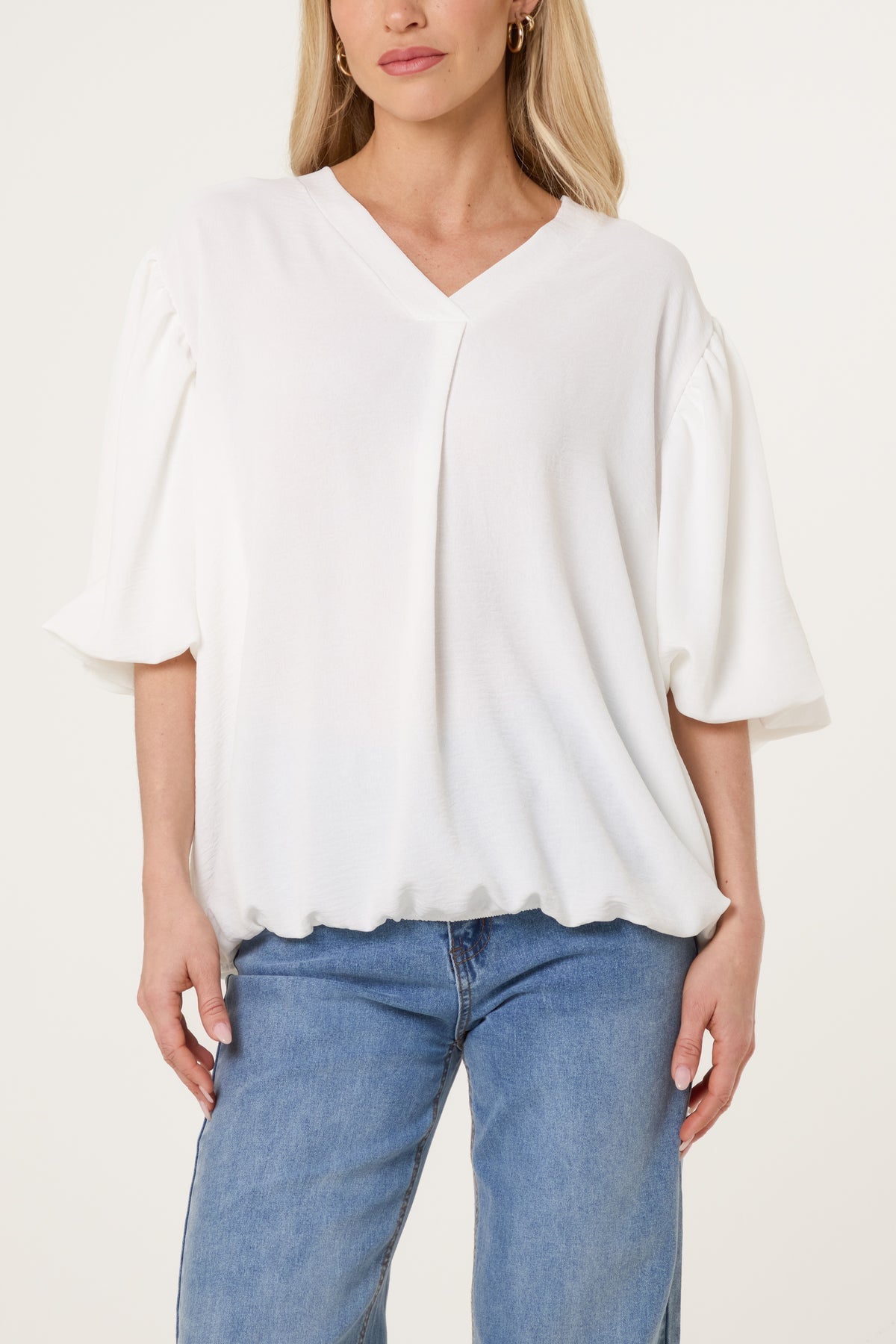 “Pria “Ivory Italian puff ball blouse