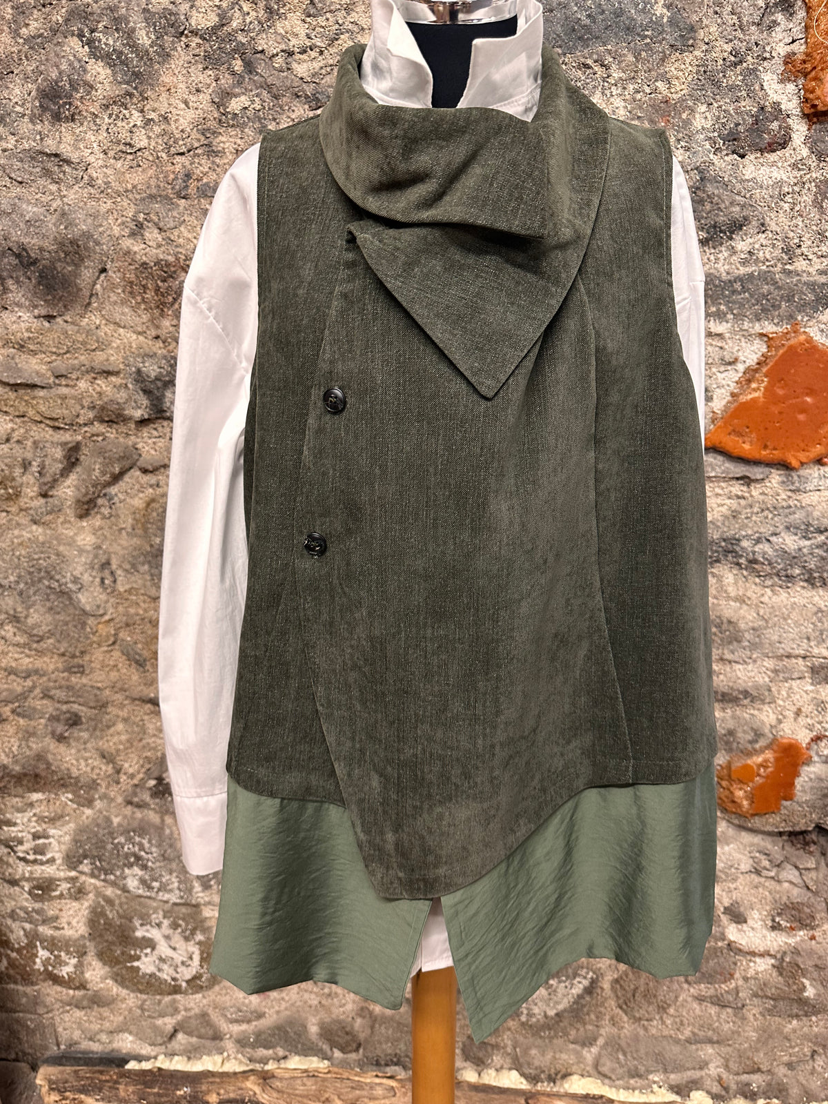 “Mandy “ olive kaki Italian asymmetric waistcoat