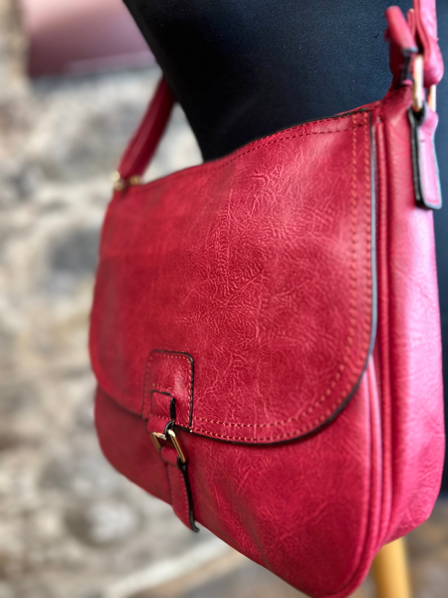 “Annie “ raspberry vegan satchel bag