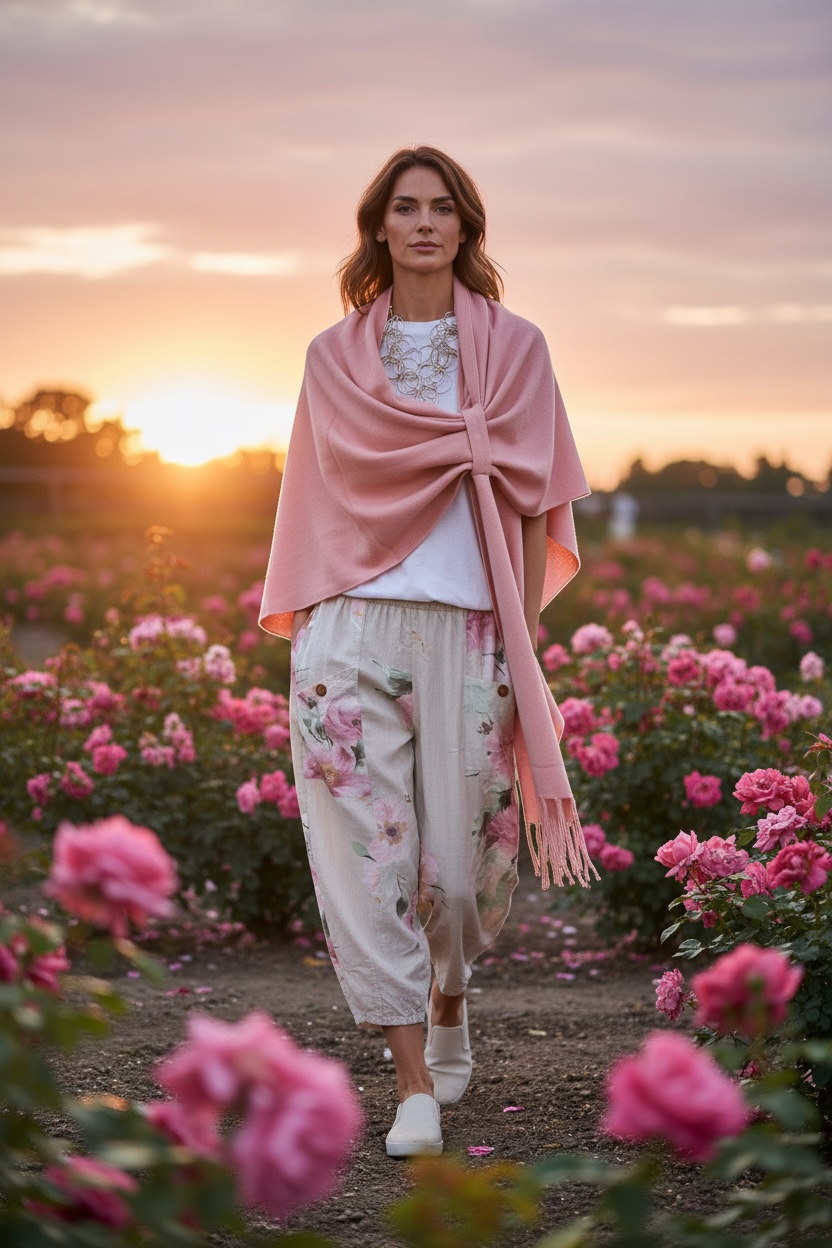 “Karina  “ floral linen Italian stone cullottes