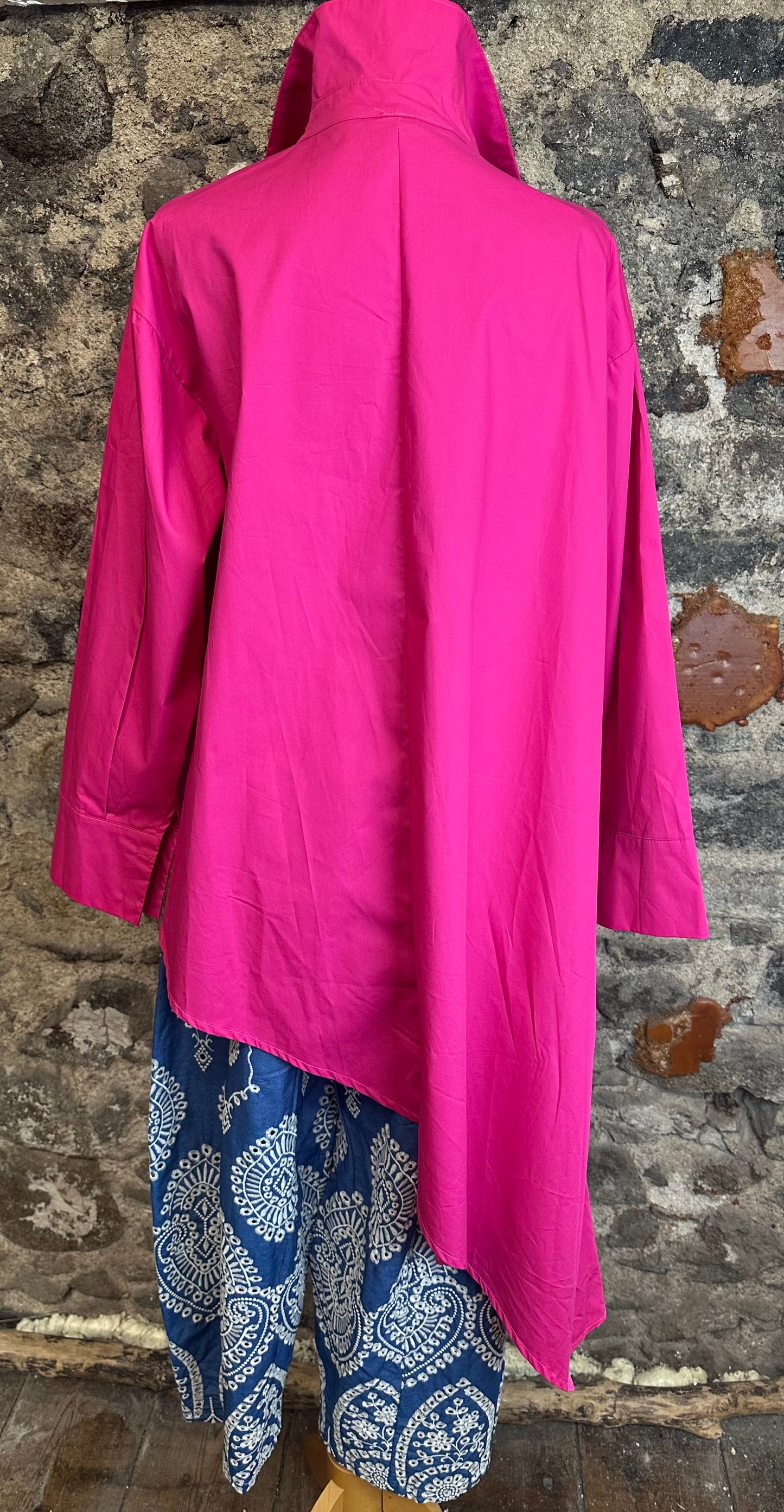 “Serrin “ fuchsia dramatic Italian asymmetric shirt