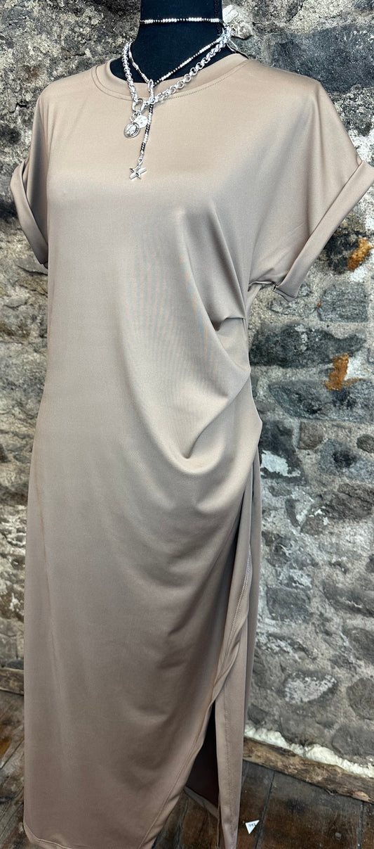 “Kiva “ mocha Italian side split day dress