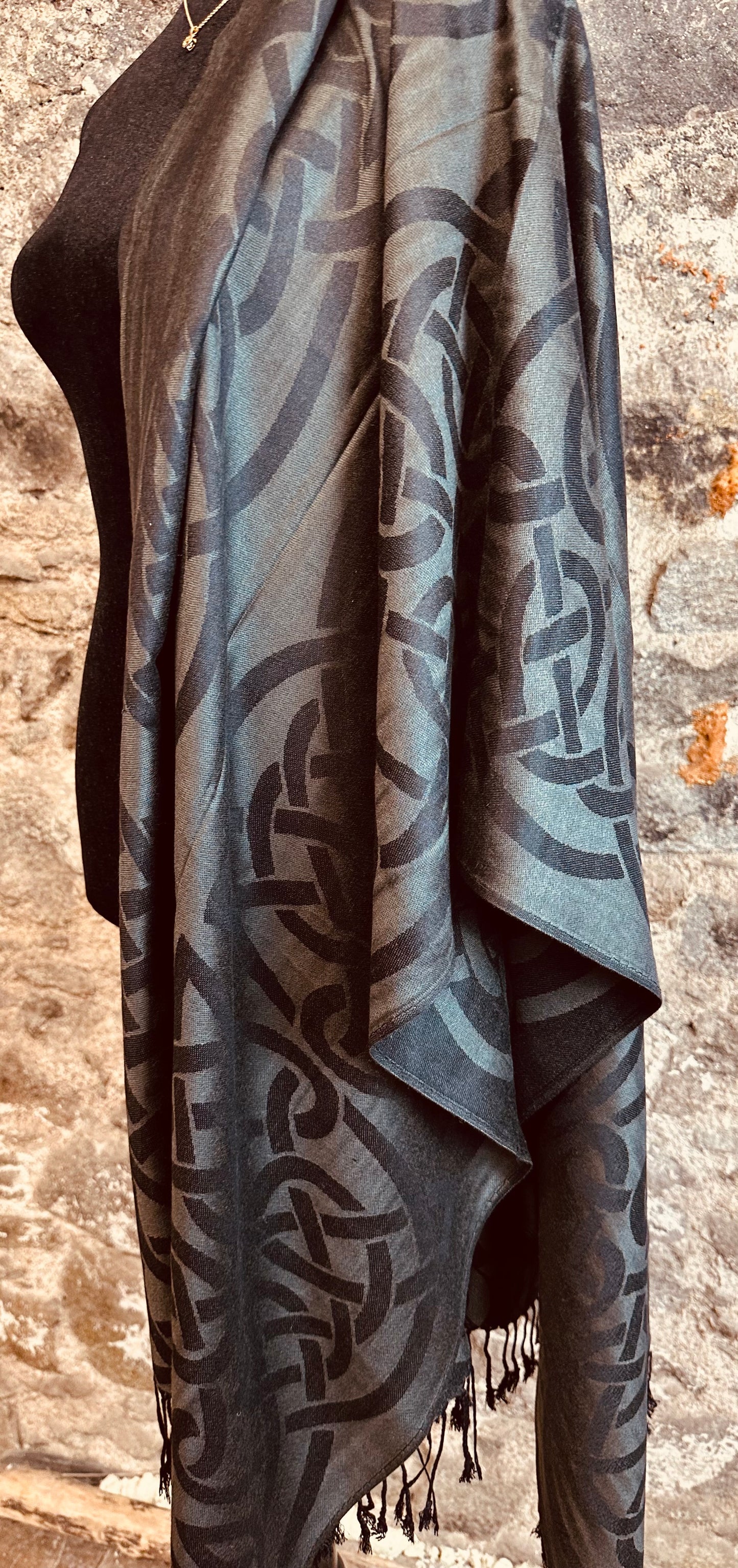 Ebony black heritage Irish designed knotwork pashmina
