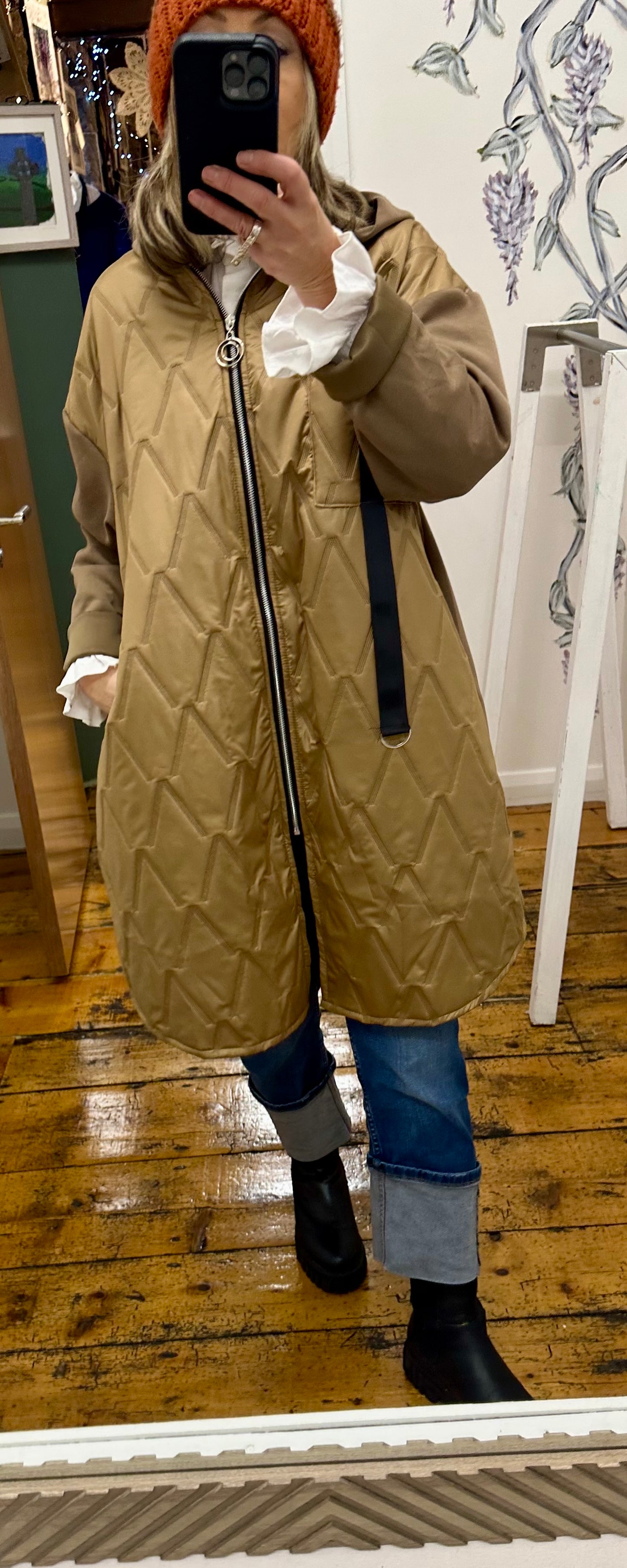 “Della” antique gold Italian hooded jacket