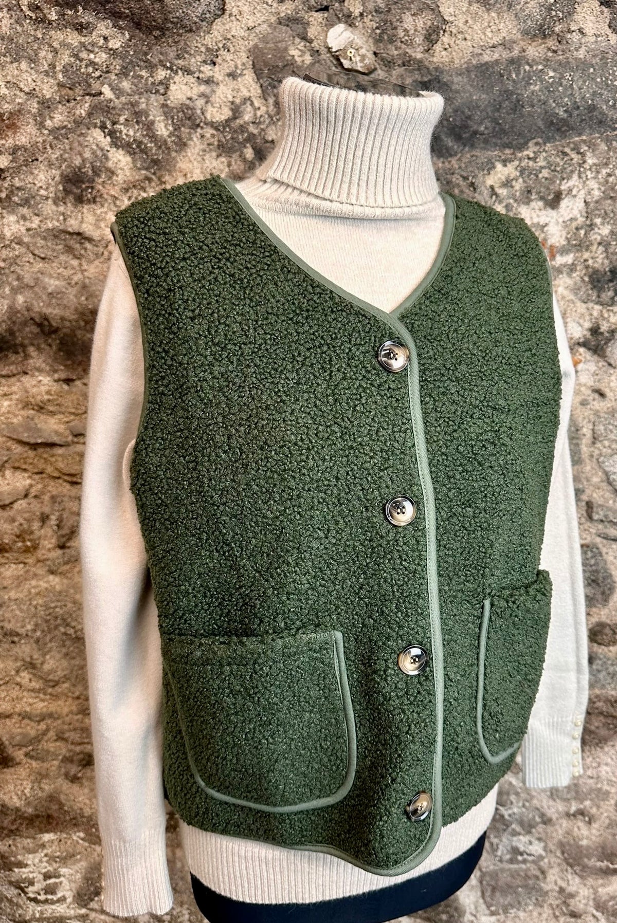 “Nancy “ Forest green bouclé Italian gilet