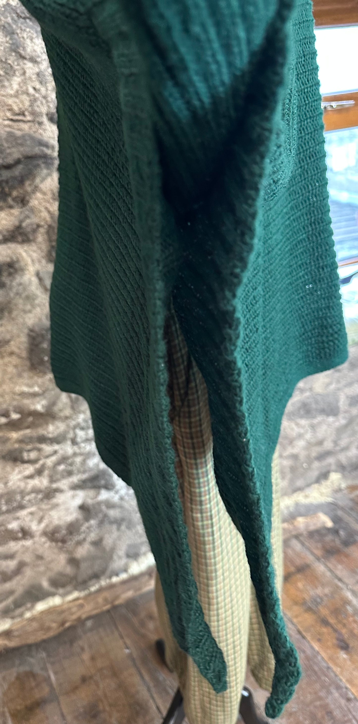 “Darina” Forest green high neck knit sleeved polo neck cape