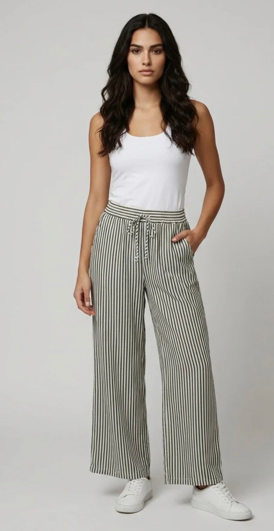 “ Sandie “ sage and cream pinstripe linen mix Italian cullottes