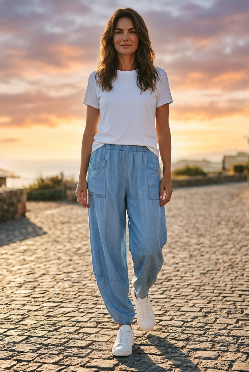 “Clara “ cloud blue light weight cocoon pants
