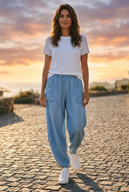 “Clara “ cloud blue light weight cocoon pants