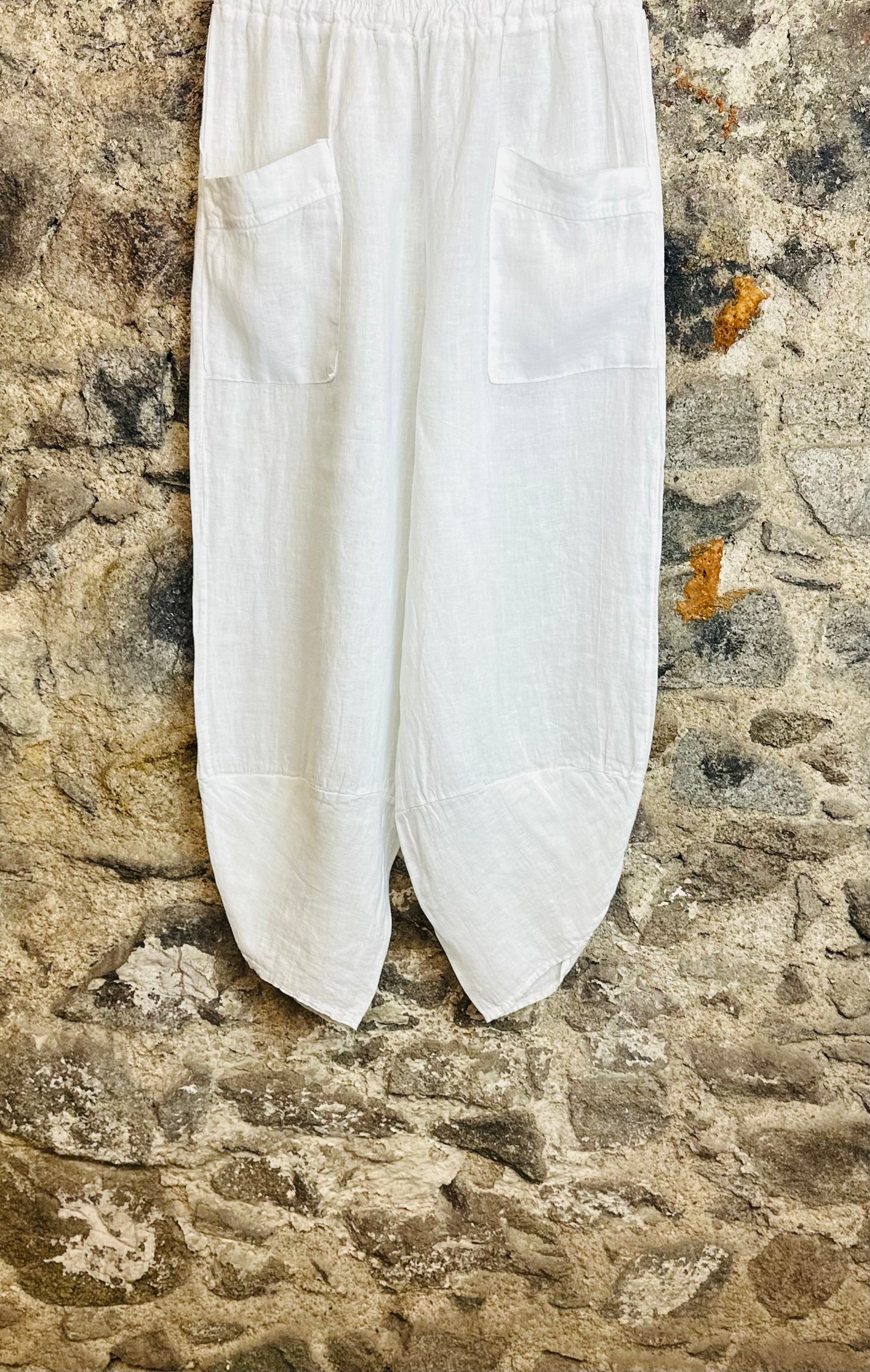 “Sam “ white Italian linen deep pocket cullottes