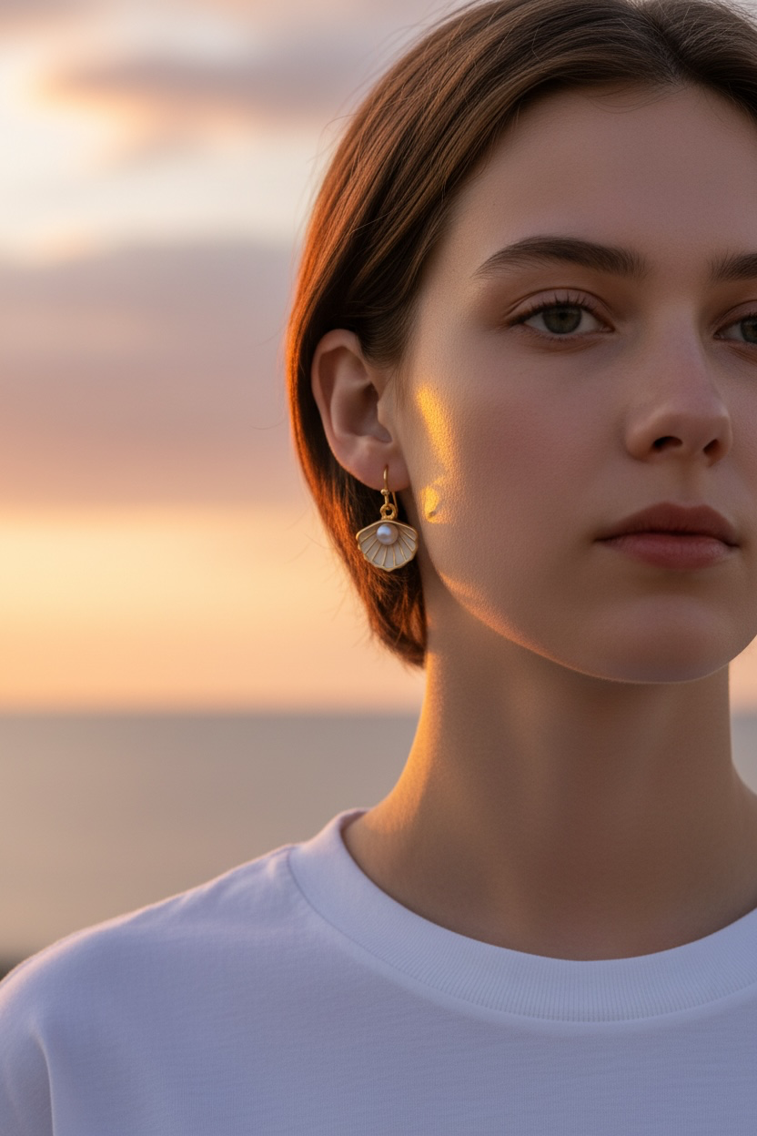 Teal and gold Camino shell drop earrings