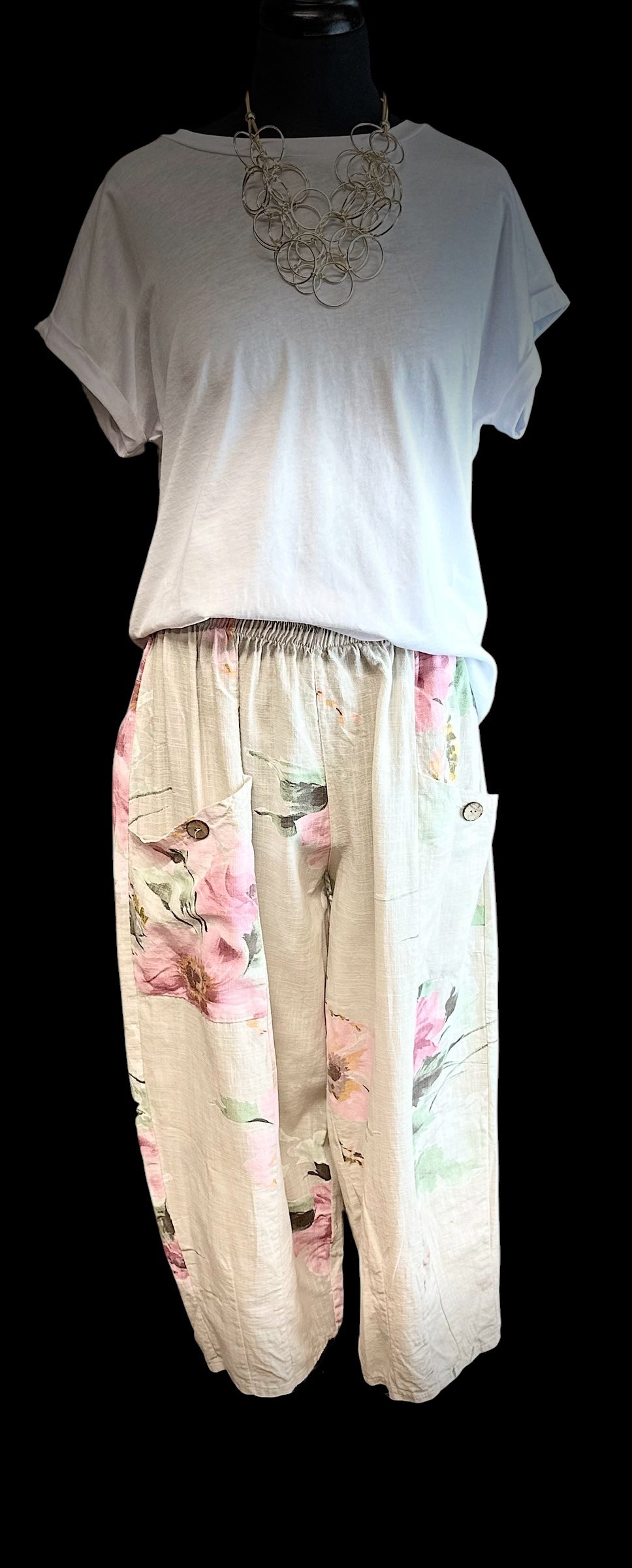 “Karina  “ floral linen Italian stone cullottes