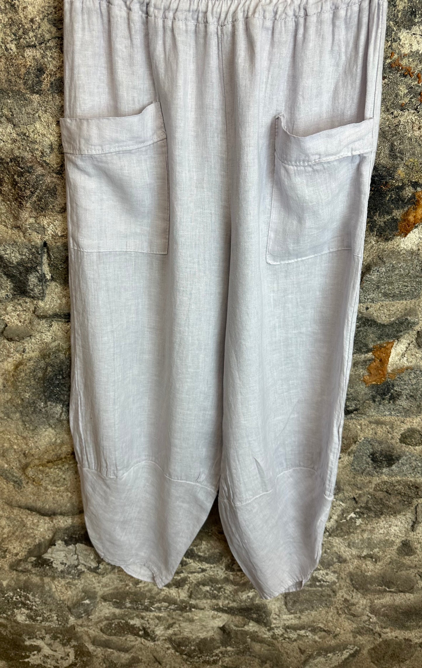 “Sam” soft lilac derp pocketgrey Italian linen cullottes