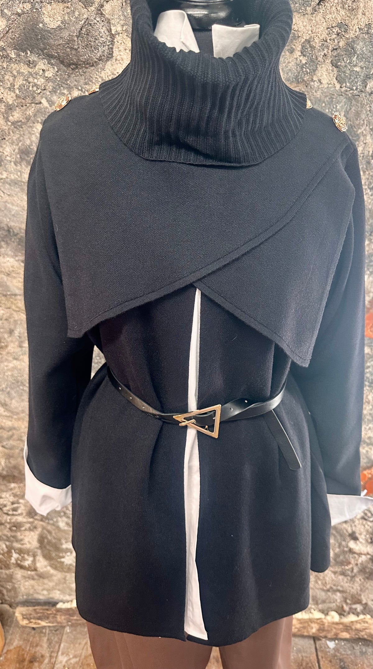 “Rosie “Italian cape collar  belted knit