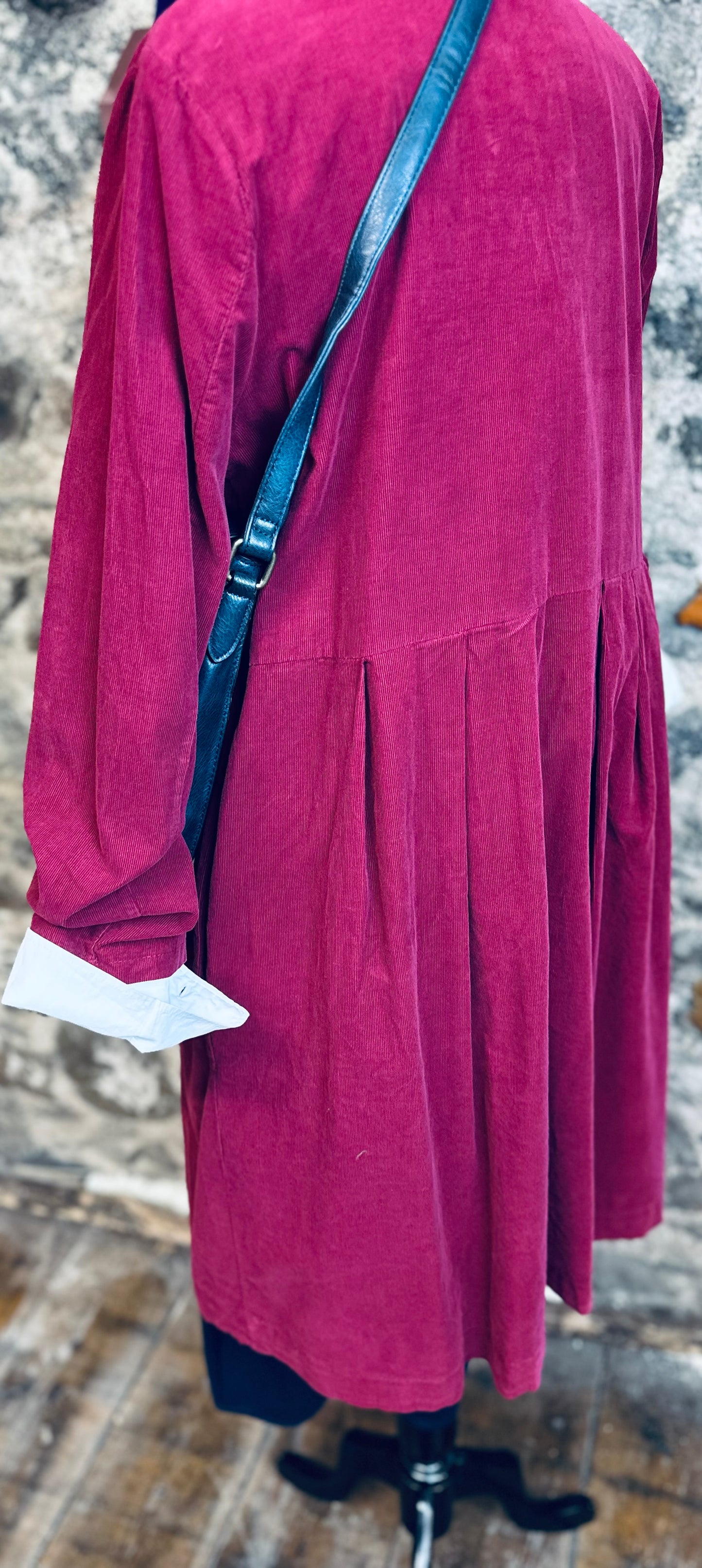 “Elizabeth” merlot Italian pin corduroy dress coat