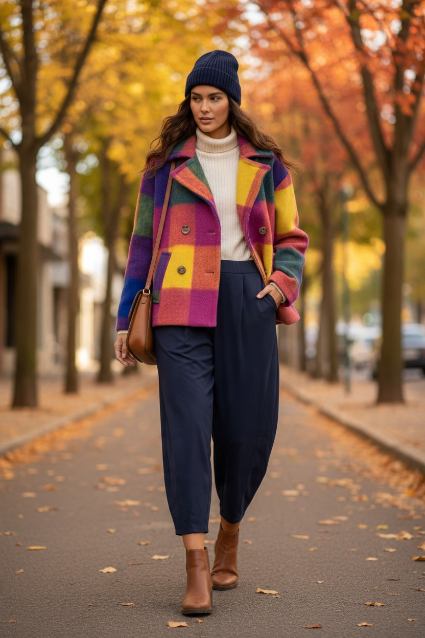 “Rita “ relaxed cosey italian check shacket coat multicolour
