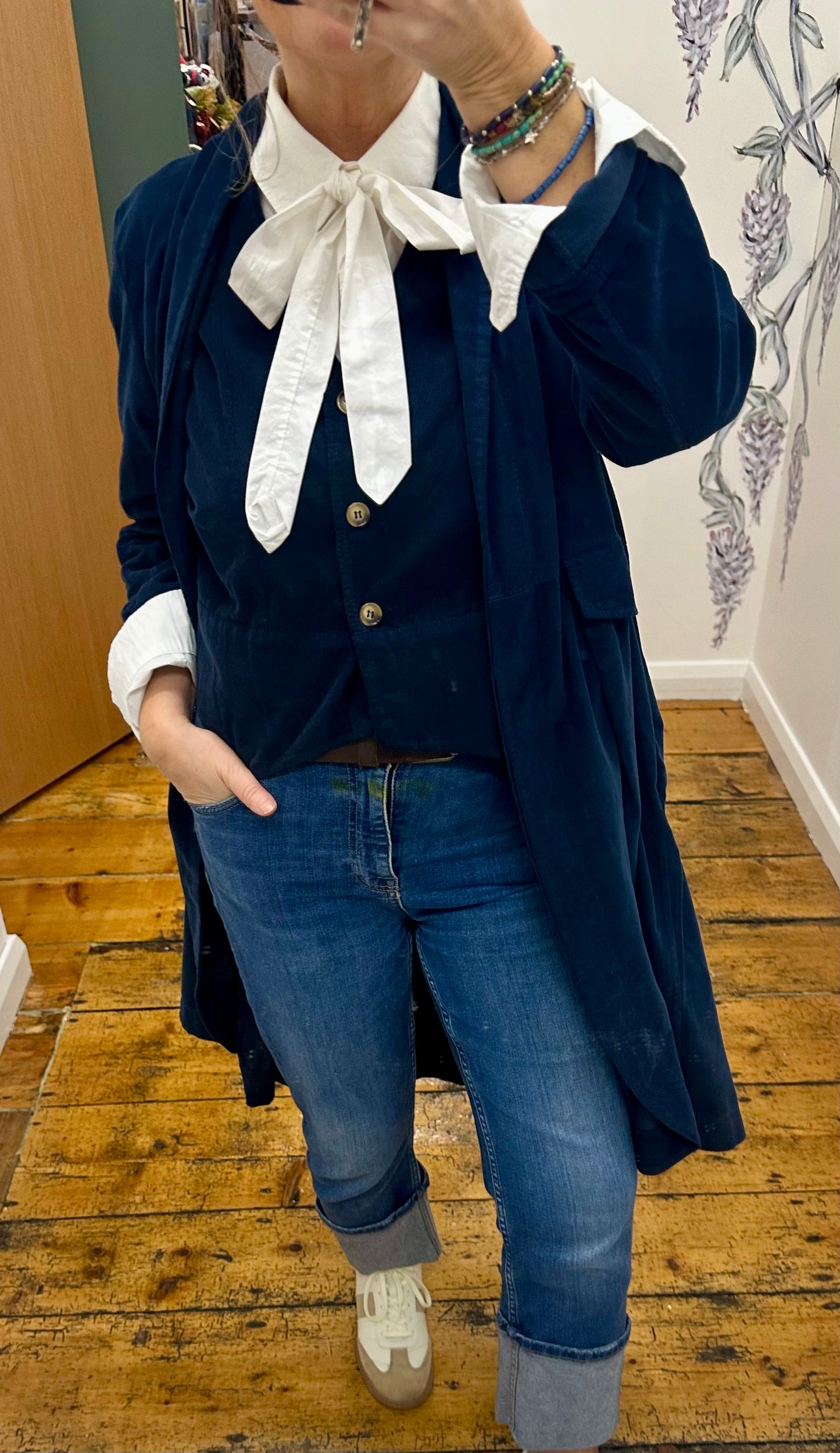 “Terri “ Italian indigo navy pin corduroy dress coat