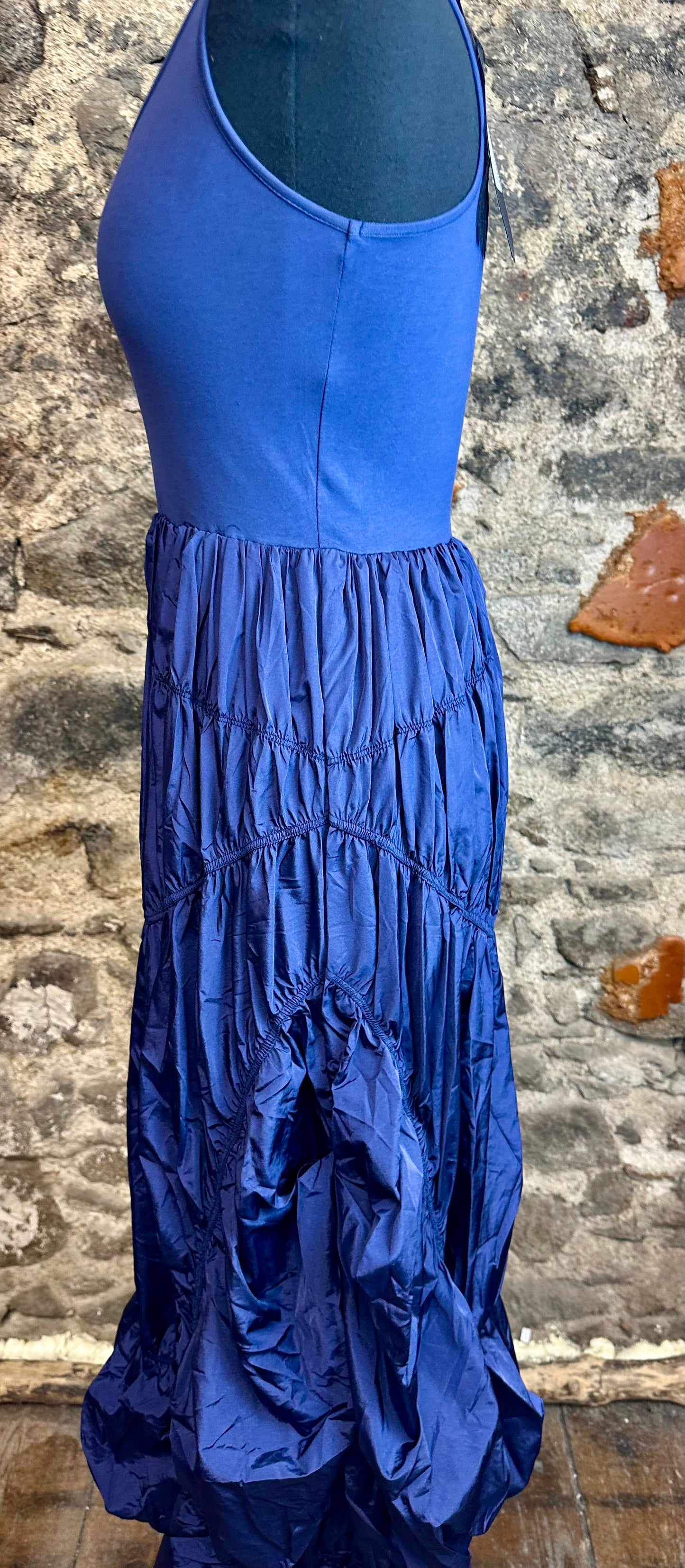 “Raina “ indigo mixed fabric Italian dress