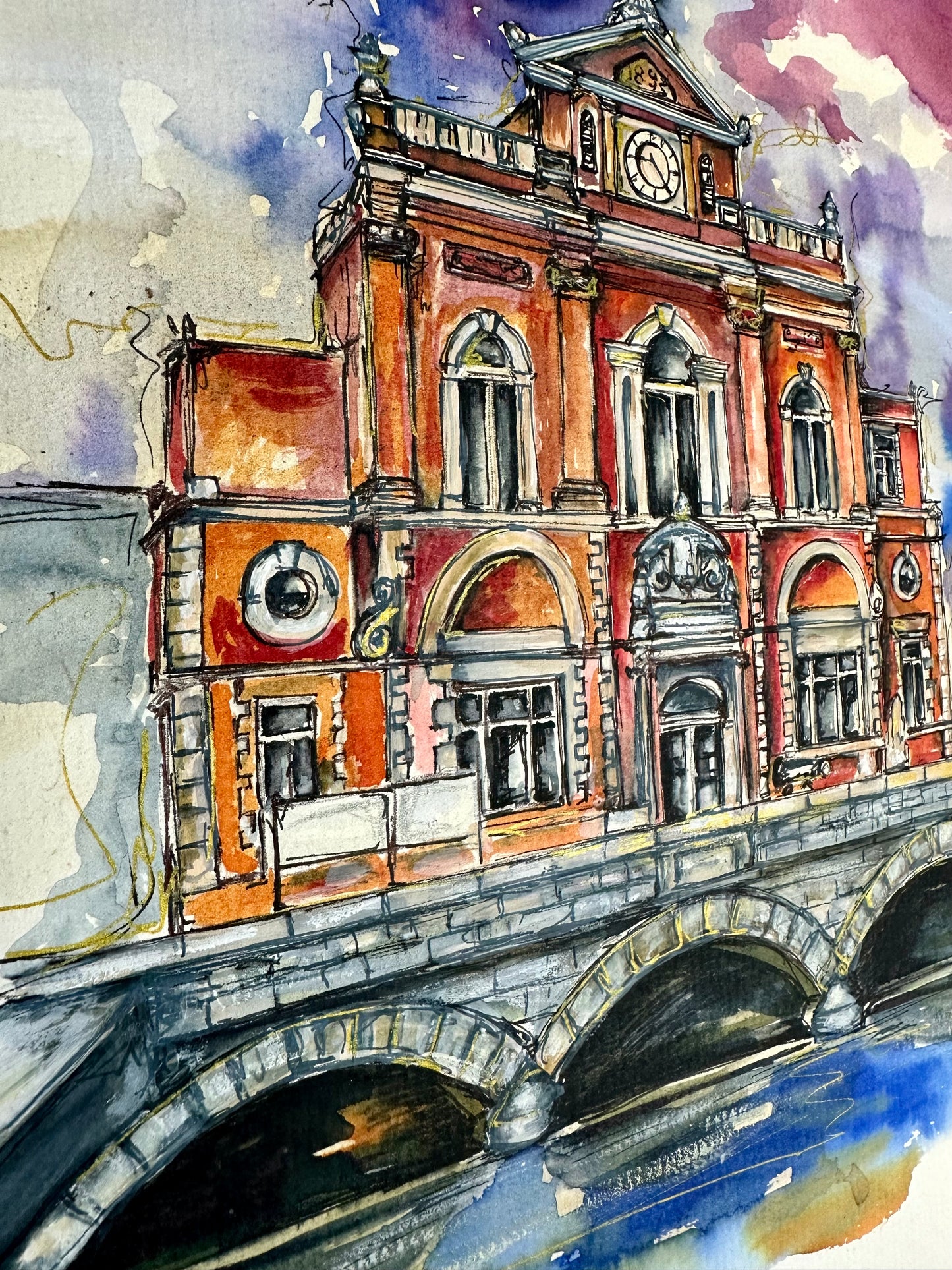 “Newry Town Hall “ original Handpainted illustrated architectural drawing collection