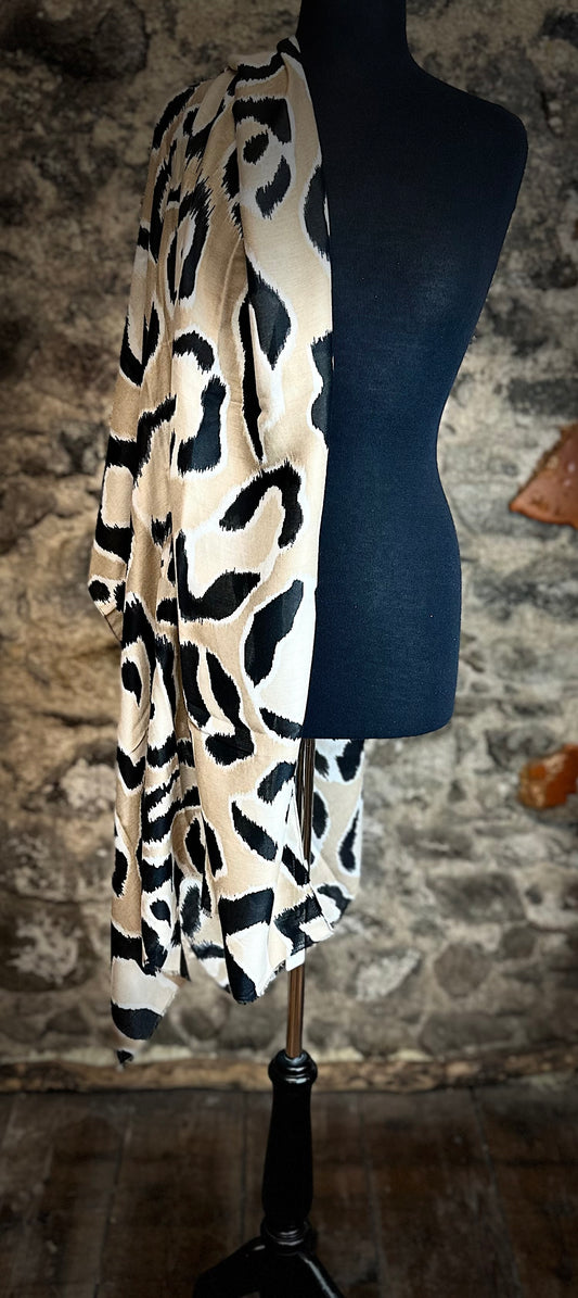 Stone ivory and black autumnal large wrap