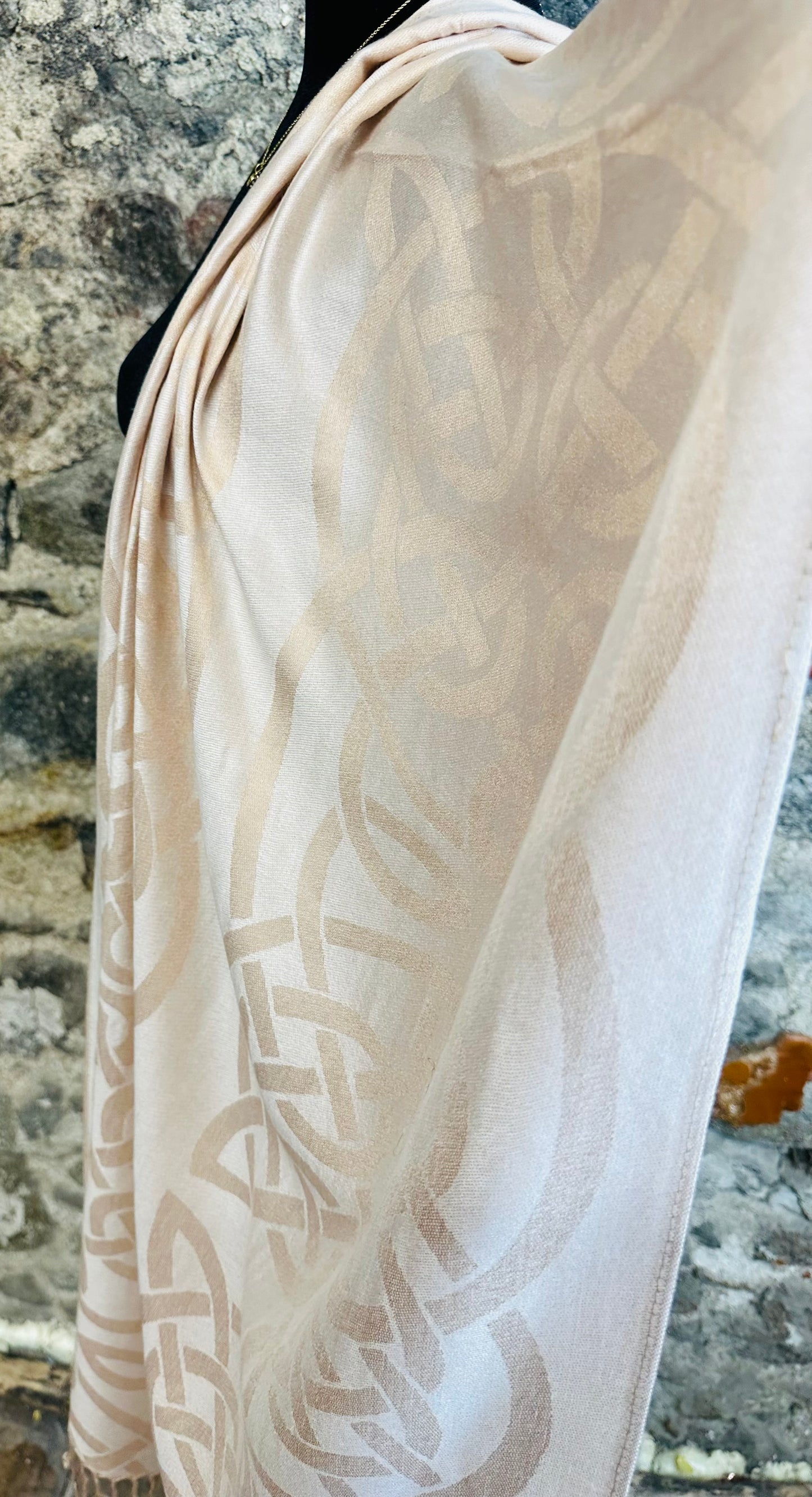 Buttermilk cream Heritage Irish designed knotwork pashmina
