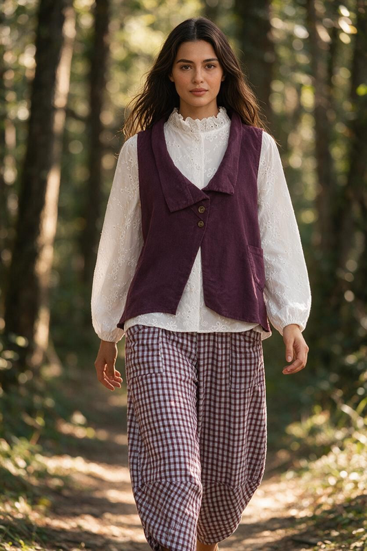 “Kellie” plum pin corduroy waistcoat