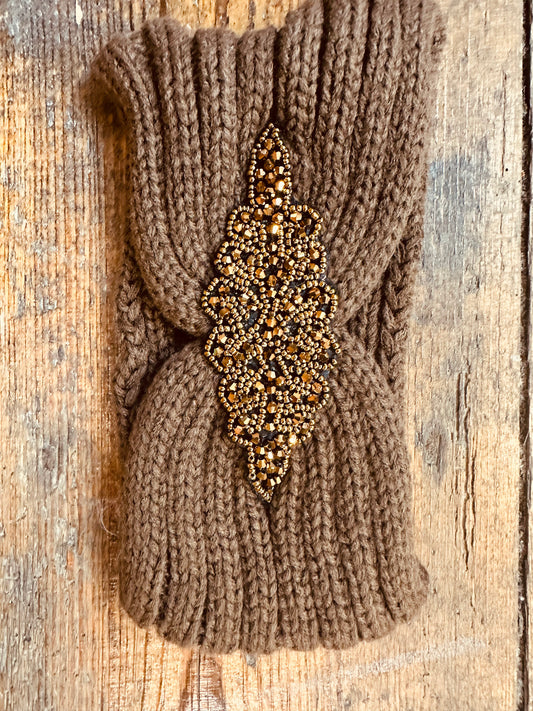 Cosey ornate knit head band mocha