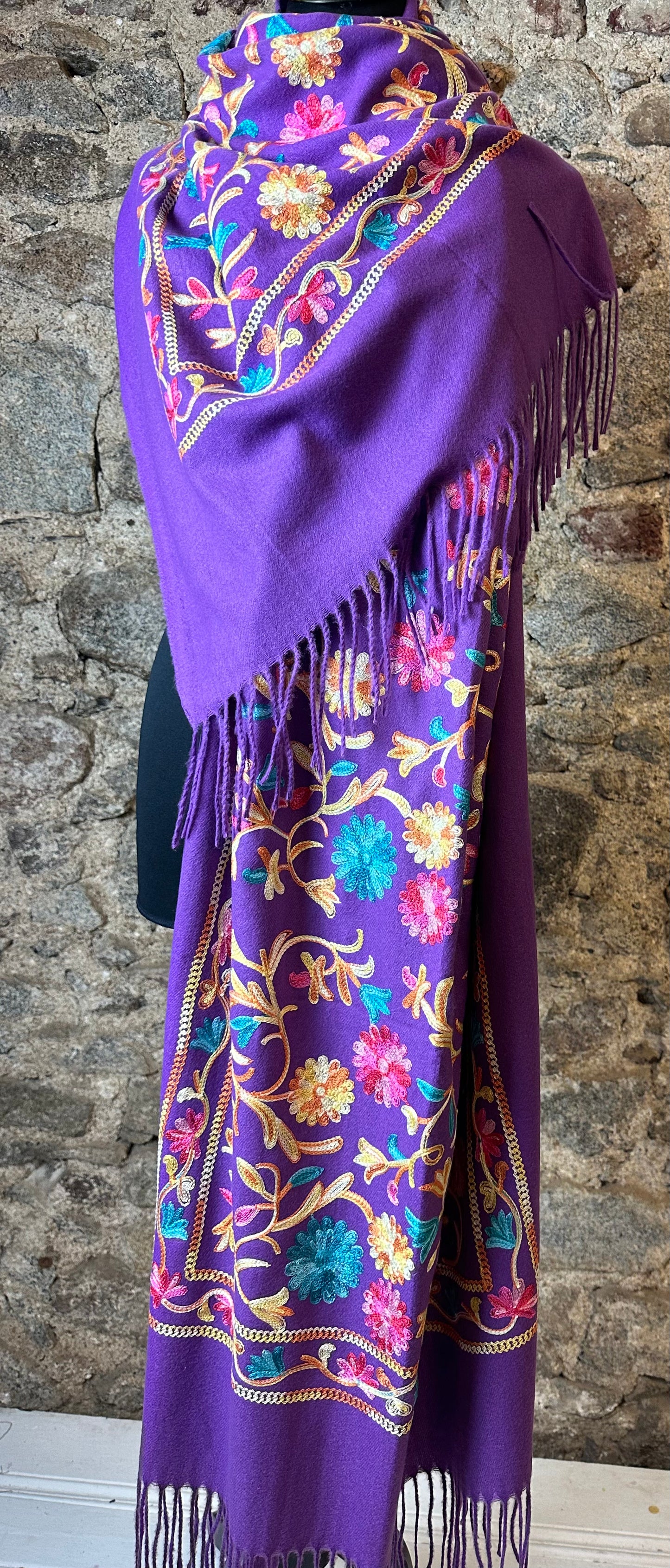 “Mia “ super soft large italian embroidered wrap viola