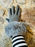 Soft Boucle wool mix and suedette charcoal glove with vegan fur cuff