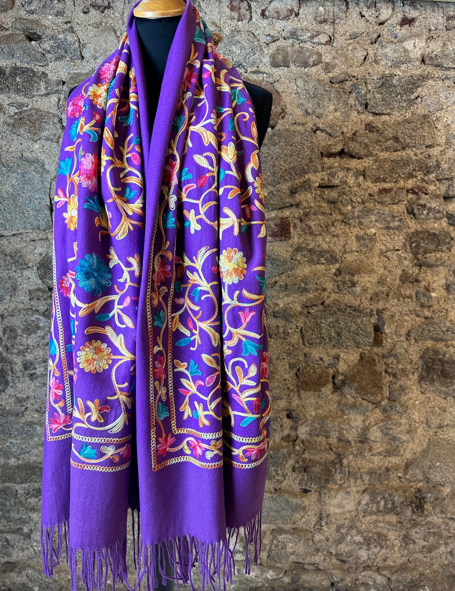 “Mia “ super soft large italian embroidered wrap viola