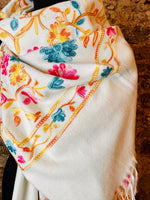 “Mia “ winter white large Italian wrap with embroidered detail