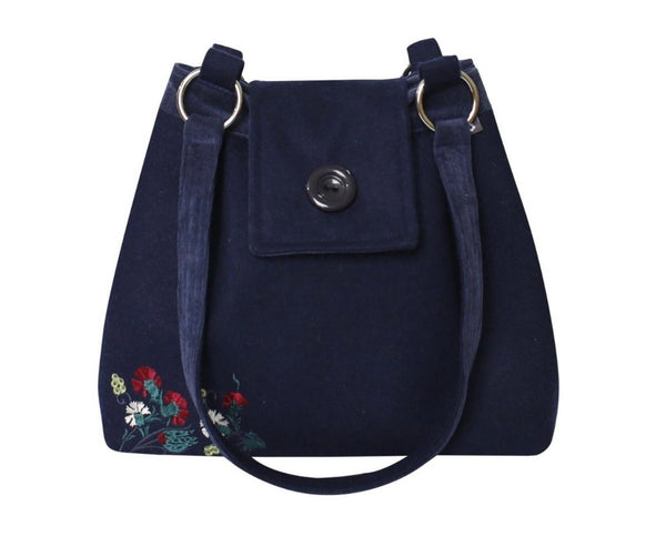 “Ava “ navy embroidered fabric bag