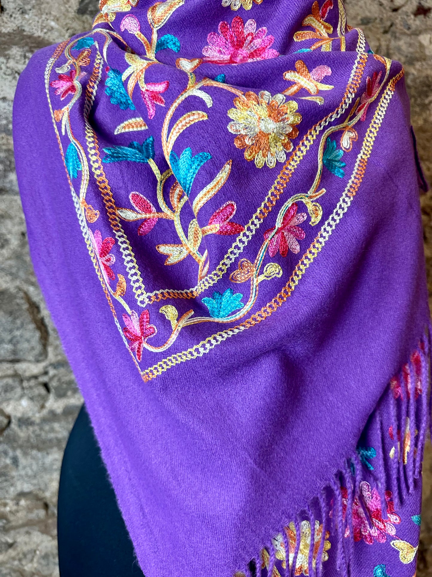 “Mia “ super soft large italian embroidered wrap viola