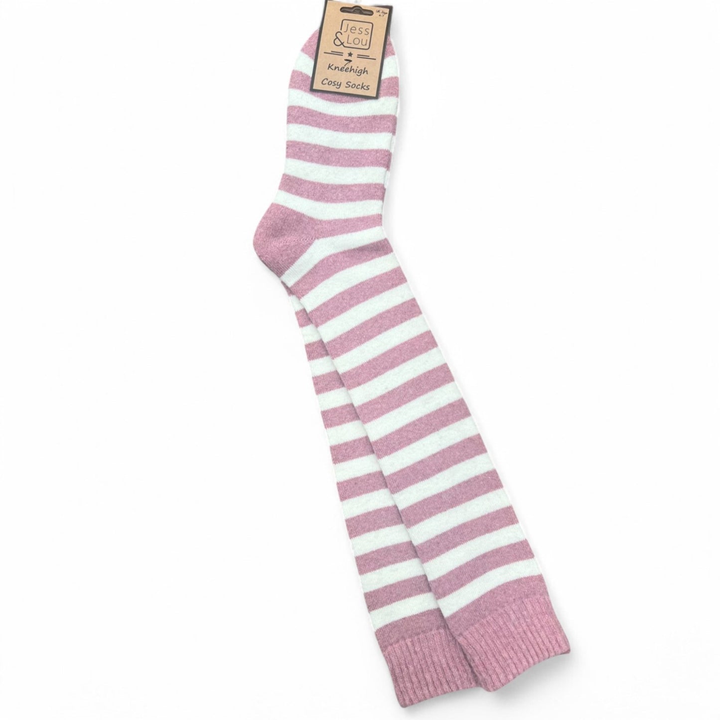 Dusky pink stripe long wellie sock