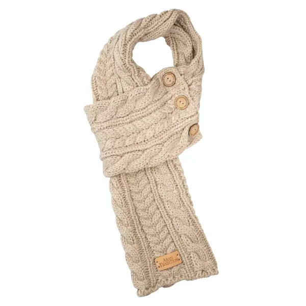 Aran cable knit natural beige loop scarf