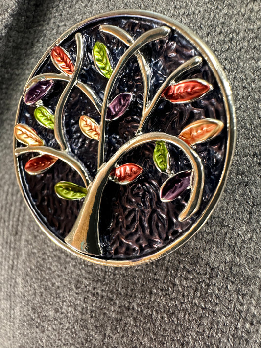 Tree of life .. navy metal nickel free magnetic brooch