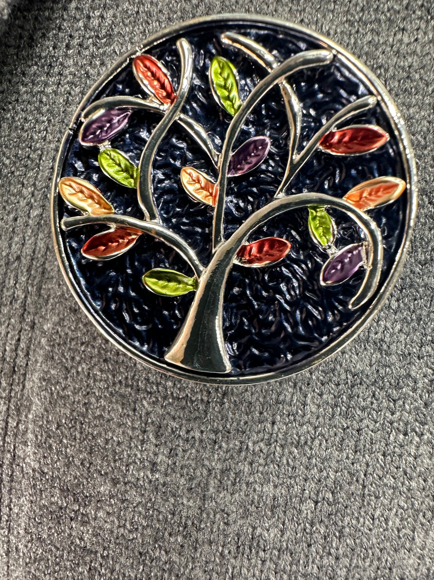 Tree of life .. navy metal nickel free magnetic brooch