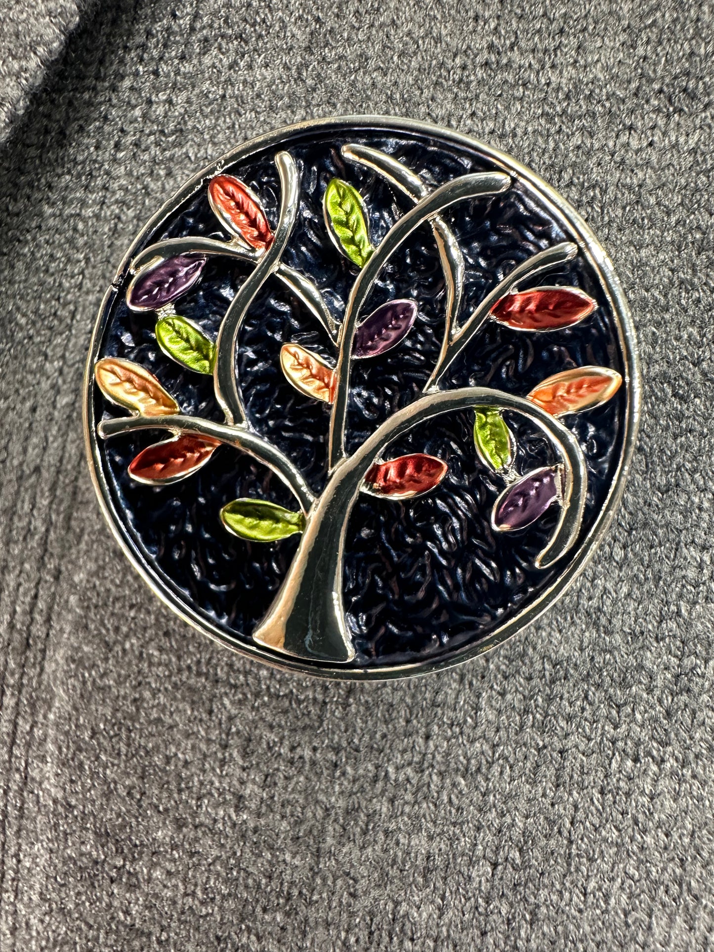 Tree of life .. navy metal nickel free magnetic brooch